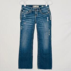 BKE Cropped Straight Leg Jeans Womens 24 Raw Hem Low Rise Distressed Holes